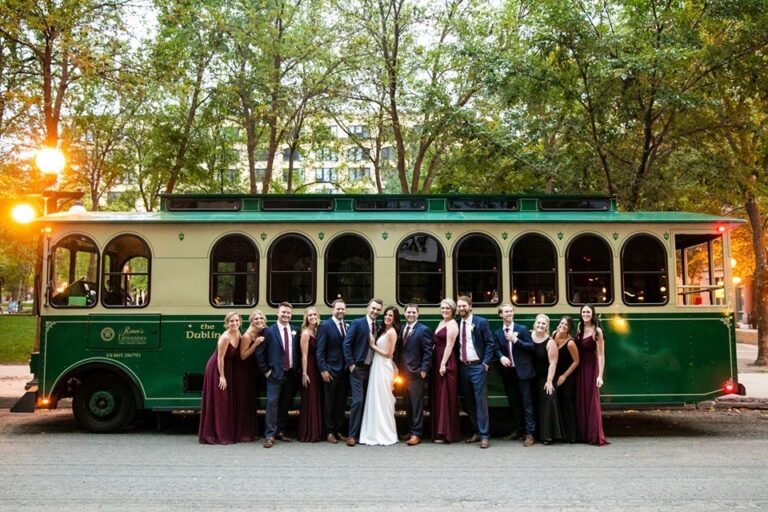 Wedding Party In Front of Trolley